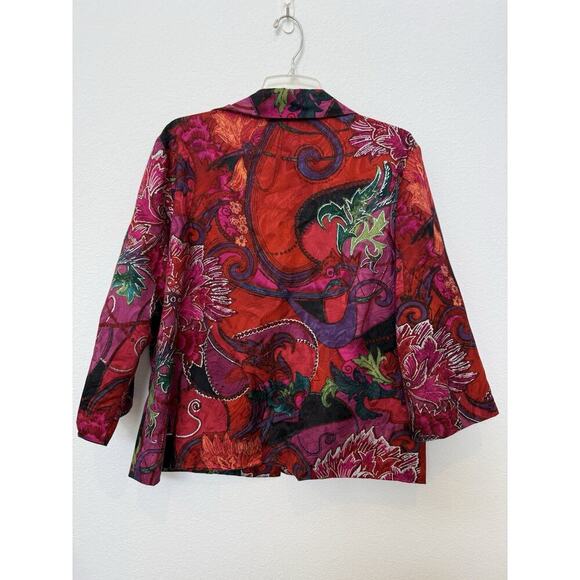 Chico's Colorful Artsy Floral Print Silk Blend Career Office Jacket Women XL - Picture 2 of 6